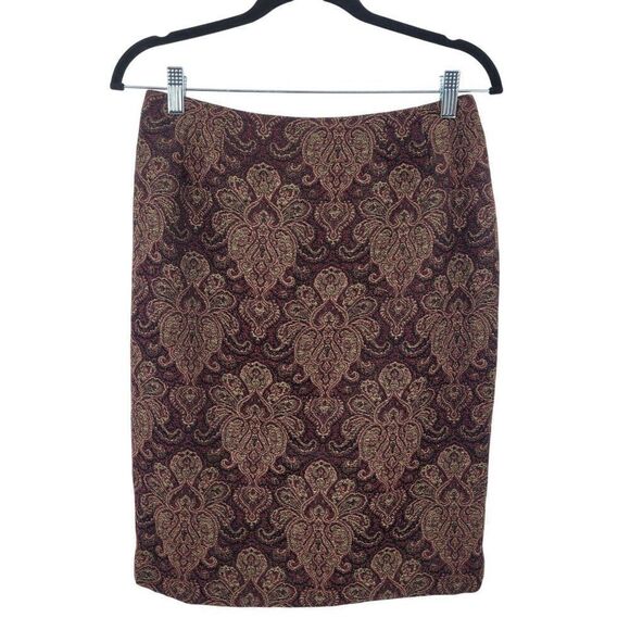 Vintage 8P Petite Womens Tapestry Skirt Set Burgundy Gold Medallion Jacquard - Picture 12 of 16